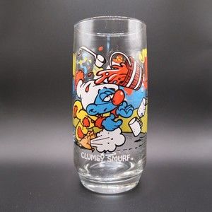 Smurfs Glass Cup Tumbler Clumsy Smurf Vintage 1983 Wallace Berrie Peyo